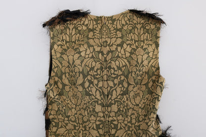 Robe trapèze Dolce & Gabbana en soie noire à franges marron
