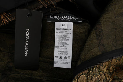 Robe trapèze Dolce & Gabbana en soie noire à franges marron