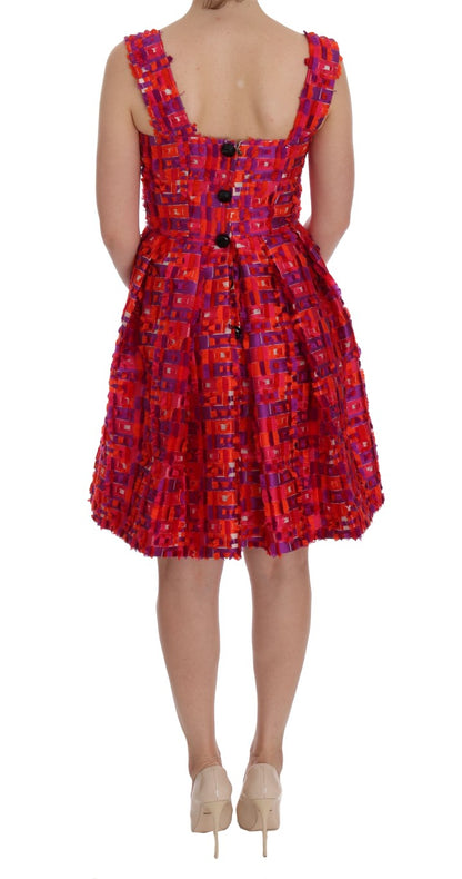Robe Trapèze Rose à Motifs Au-dessus du Genou Dolce & Gabbana