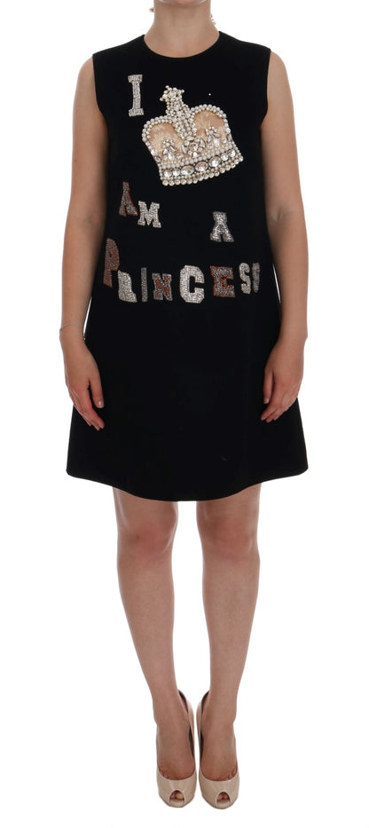 Robe droite Dolce & Gabbana noire « I AM A PRINCESS » en cristal