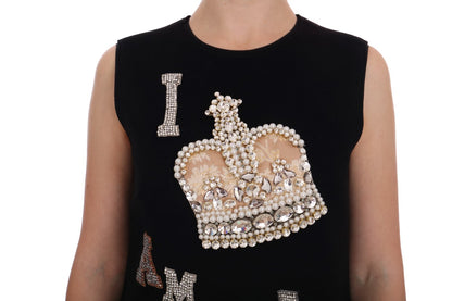 Robe droite Dolce & Gabbana noire « I AM A PRINCESS » en cristal