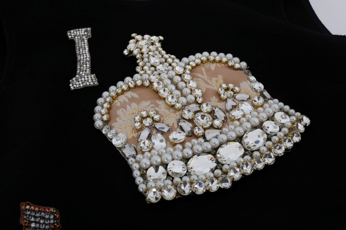 Robe droite Dolce & Gabbana noire « I AM A PRINCESS » en cristal