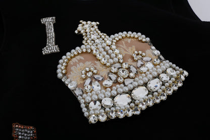 Robe droite Dolce & Gabbana noire « I AM A PRINCESS » en cristal