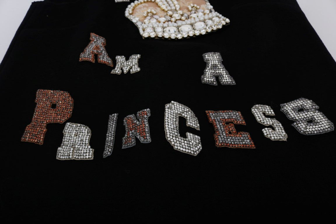 Robe droite Dolce & Gabbana noire « I AM A PRINCESS » en cristal