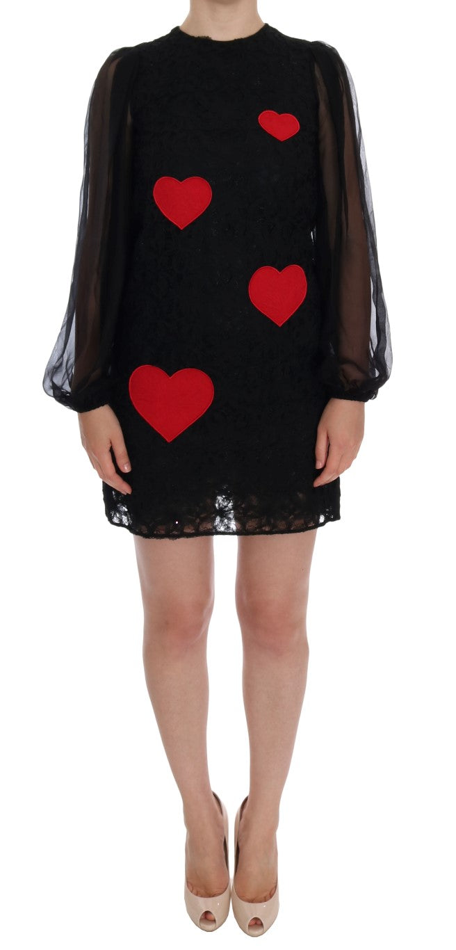 Robe droite en dentelle noire cœur rouge Dolce & Gabbana