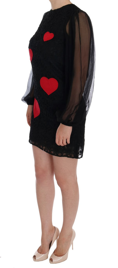 Robe droite en dentelle noire cœur rouge Dolce & Gabbana