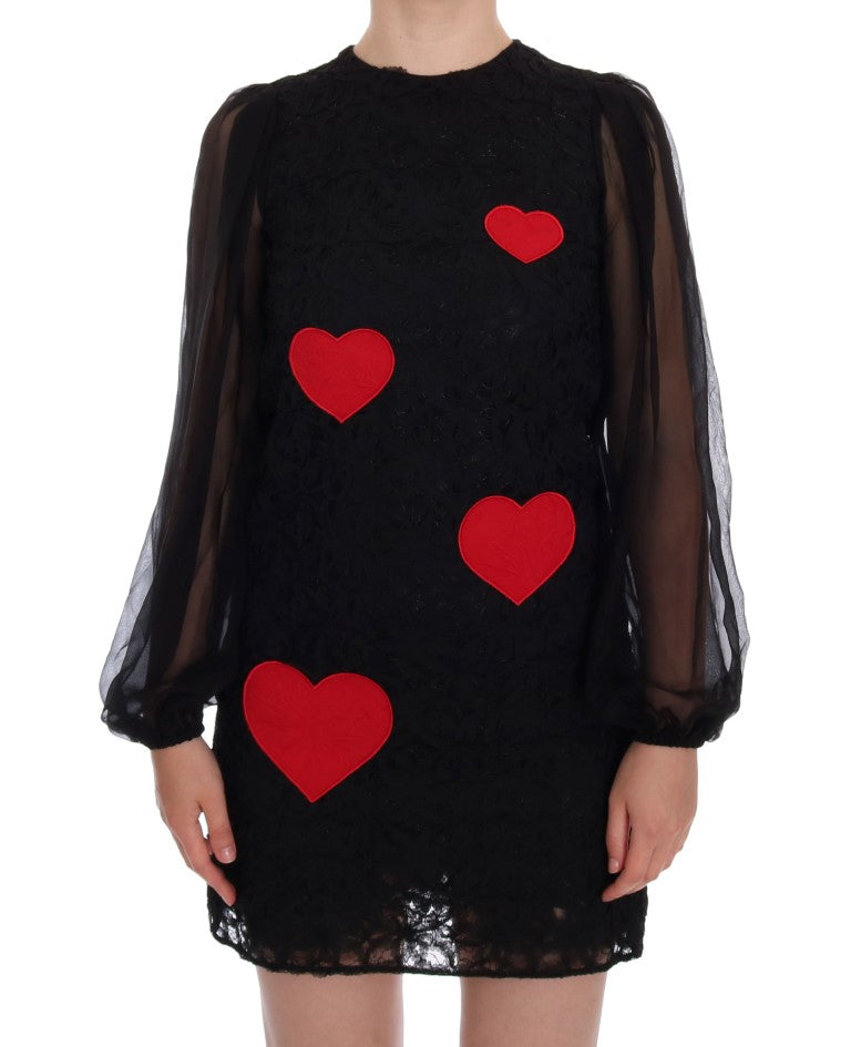 Robe droite en dentelle noire cœur rouge Dolce & Gabbana