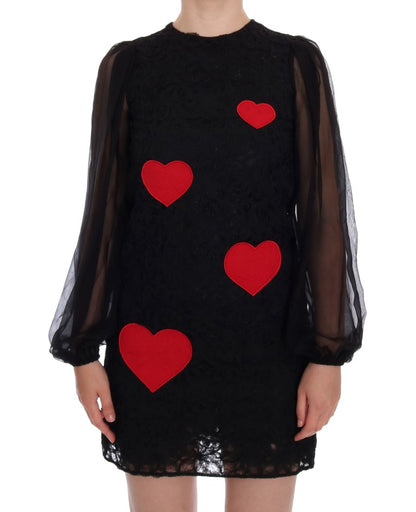 Robe droite en dentelle noire cœur rouge Dolce & Gabbana