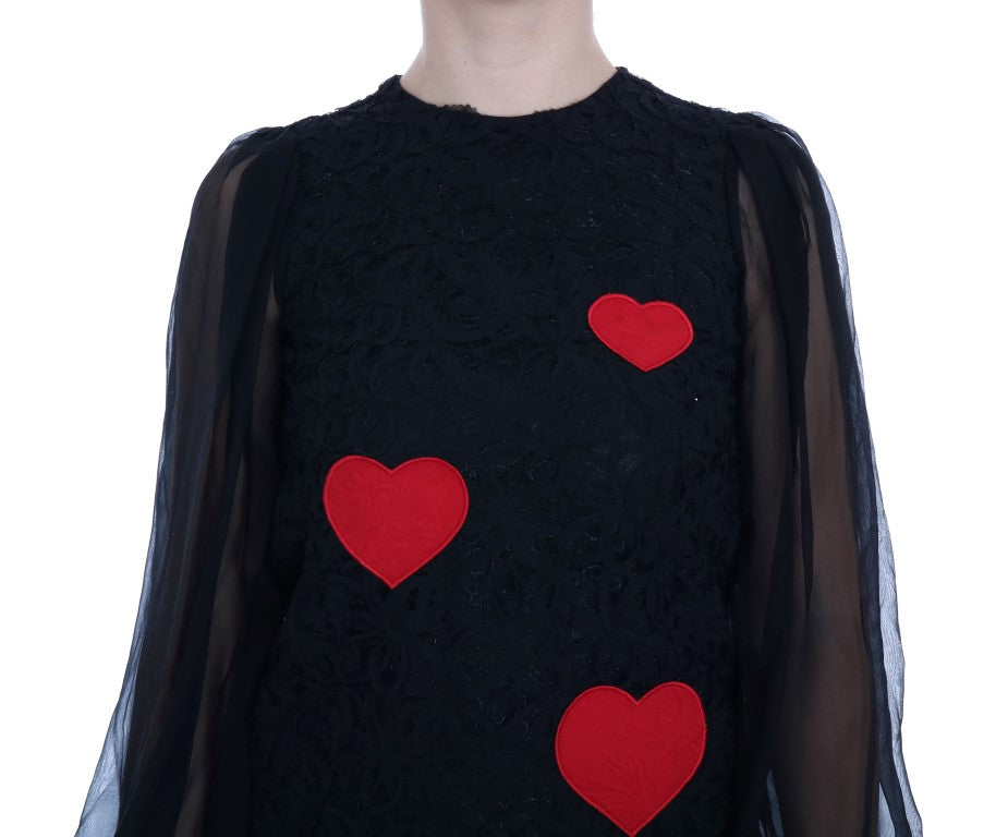 Robe droite en dentelle noire cœur rouge Dolce & Gabbana