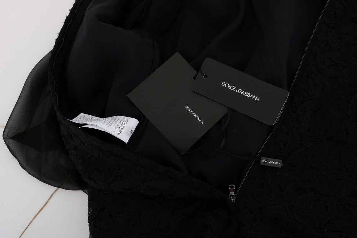 Robe droite en dentelle noire cœur rouge Dolce & Gabbana