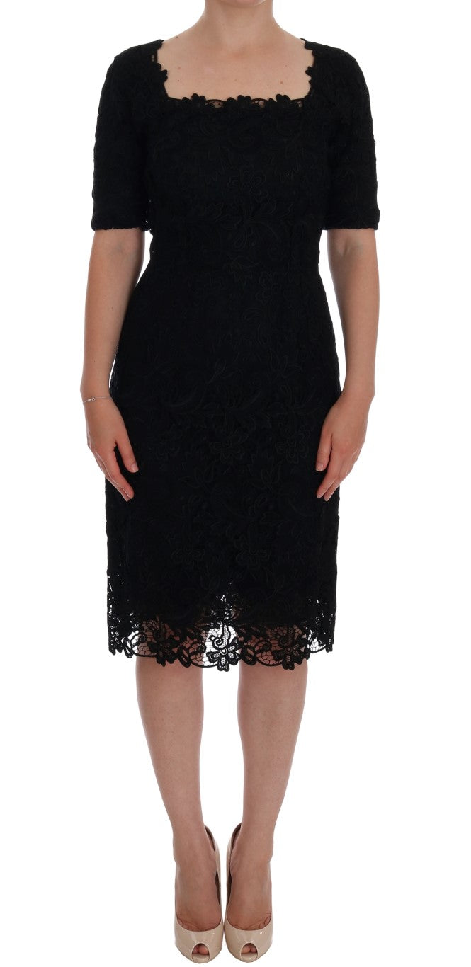 Vestido entallado floral negro Ricamo de Dolce & Gabbana