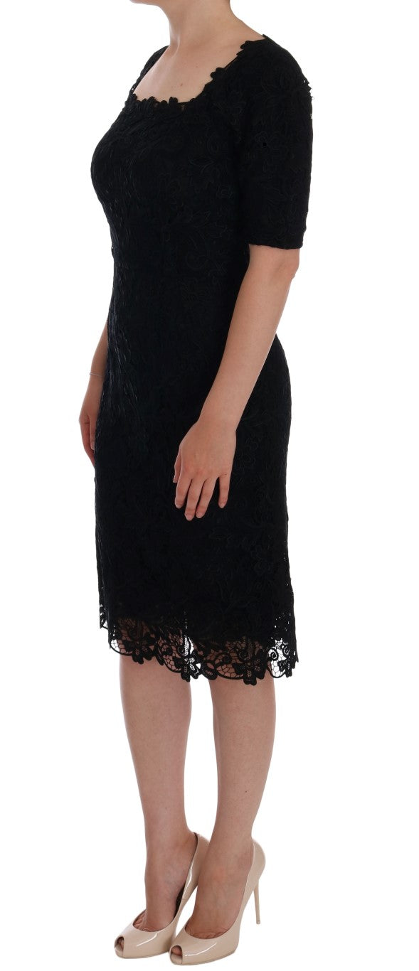 Vestido entallado floral negro Ricamo de Dolce & Gabbana