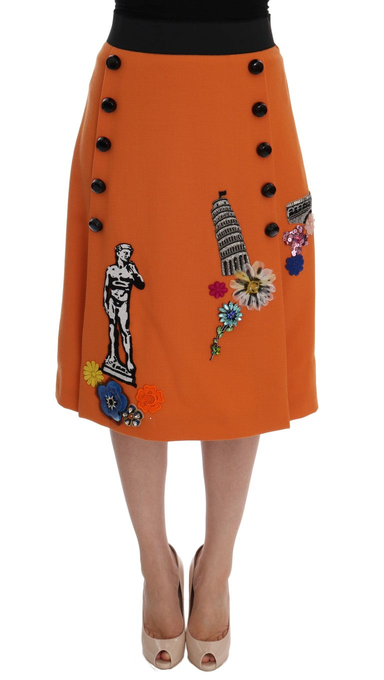 Jupe Dolce & Gabbana en Laine Orange avec Appliques de Paillettes en Cristal