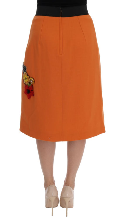 Jupe Dolce & Gabbana en Laine Orange avec Appliques de Paillettes en Cristal