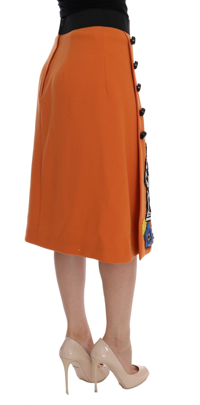 Jupe Dolce & Gabbana en Laine Orange avec Appliques de Paillettes en Cristal