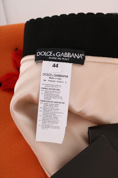 Jupe Dolce & Gabbana en Laine Orange avec Appliques de Paillettes en Cristal
