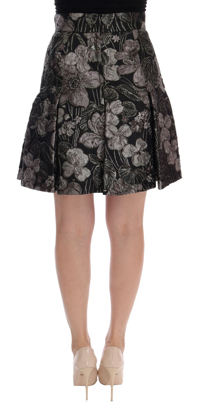 Jupe Dolce & Gabbana en brocart floral noir et argent