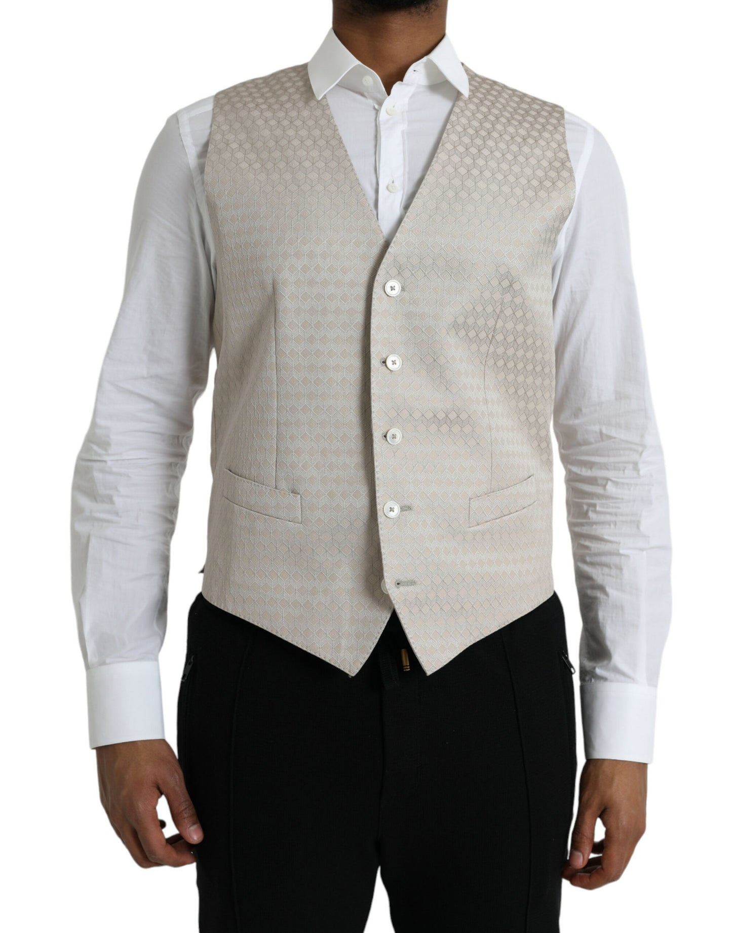 Dolce & Gabbana Robe Gilet de Costume en Coton Blanc Cassé