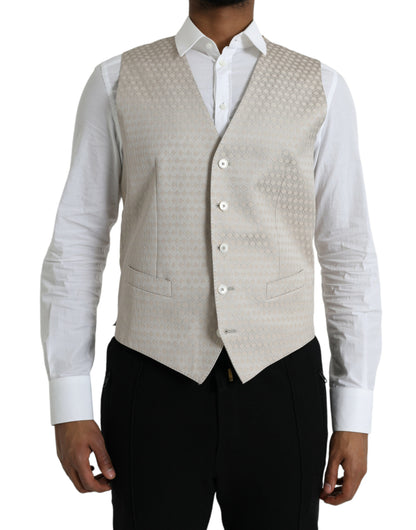 Dolce & Gabbana Robe Gilet de Costume en Coton Blanc Cassé
