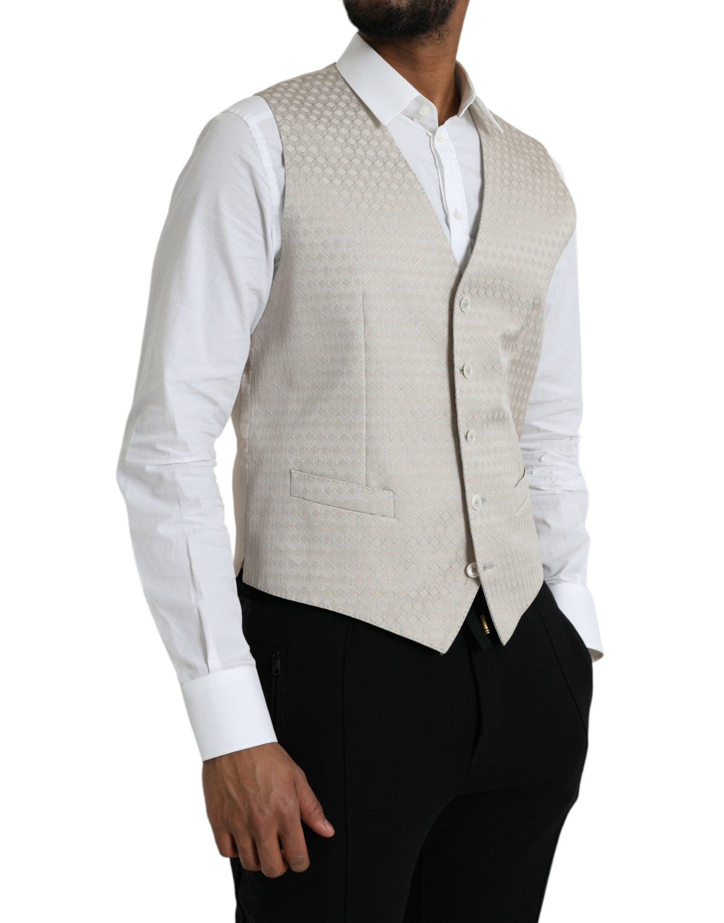 Dolce & Gabbana Robe Gilet de Costume en Coton Blanc Cassé