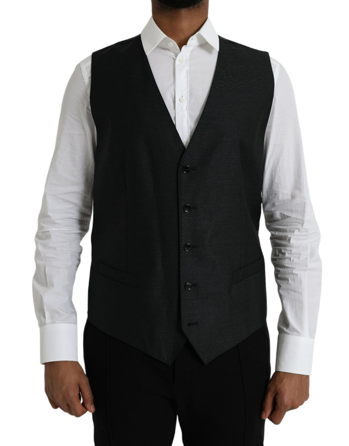 Dolce & Gabbana Chaleco Formal de Lana Negro con Cinturón