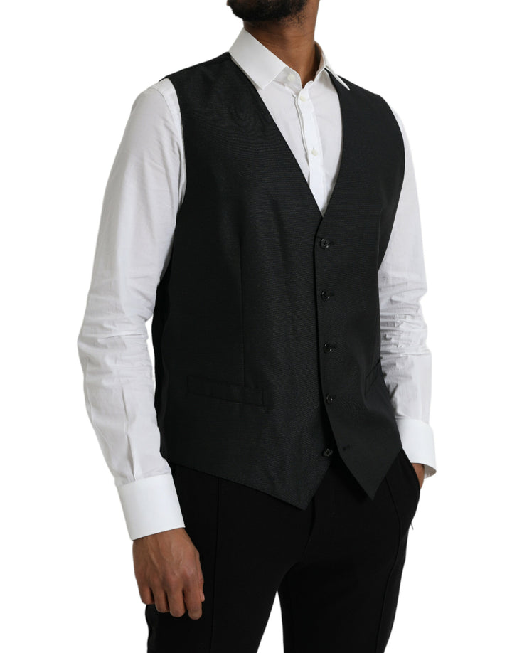 Dolce & Gabbana Chaleco Formal de Lana Negro con Cinturón