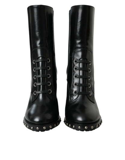 Bottes montantes Dolce & Gabbana en cuir noir cloutées