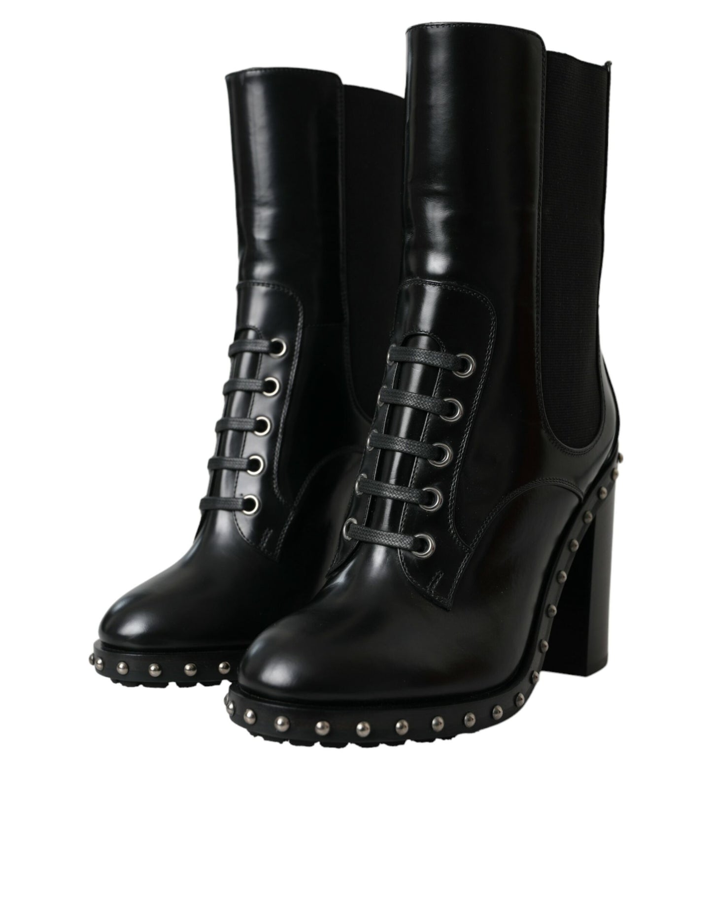 Bottes montantes Dolce & Gabbana en cuir noir cloutées