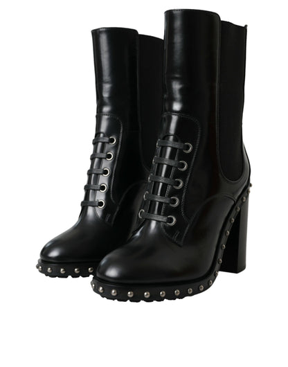 Bottes montantes Dolce & Gabbana en cuir noir cloutées