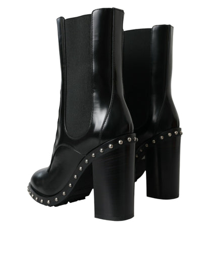 Bottes montantes Dolce & Gabbana en cuir noir cloutées