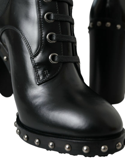 Bottes montantes Dolce & Gabbana en cuir noir cloutées