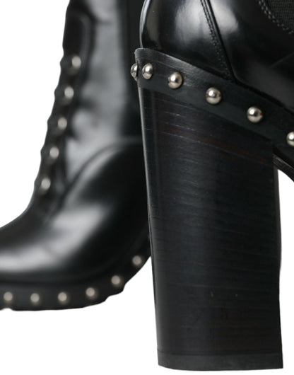 Bottes montantes Dolce & Gabbana en cuir noir cloutées