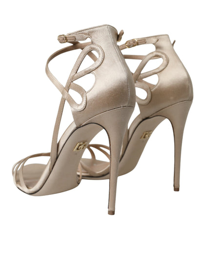 Chaussures à talons à brides en cuir beige Dolce & Gabbana