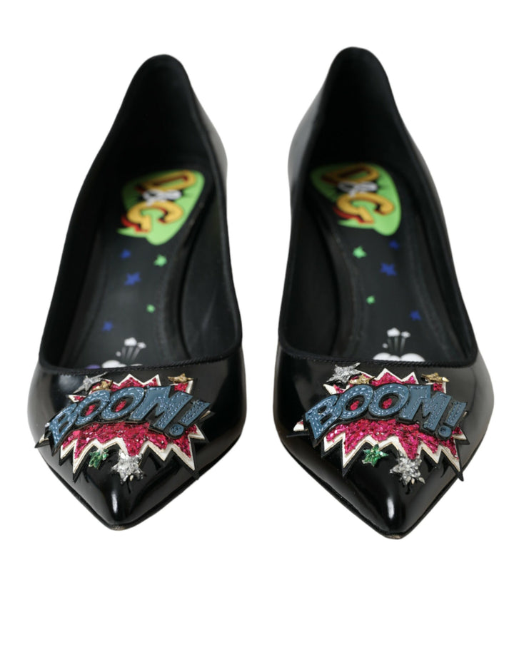 Escarpins Dolce & Gabbana en cuir noir avec patch « BOOM »