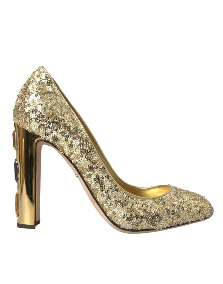 Escarpins Dolce & Gabbana en paillettes dorées et cristaux