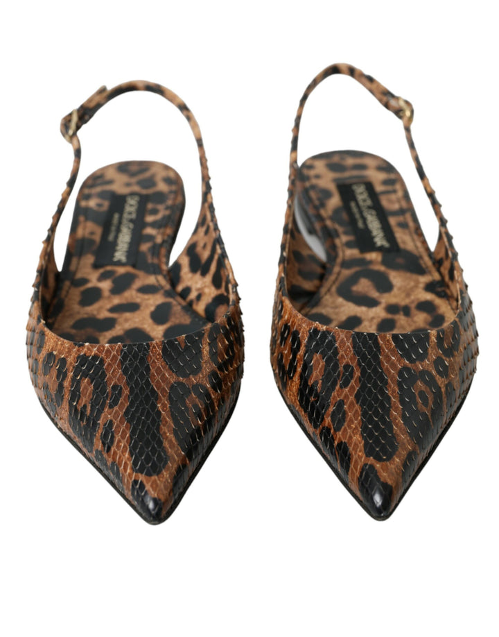Zapatos destalonados de Dolce & Gabbana de piel exótica con estampado de leopardo marrón