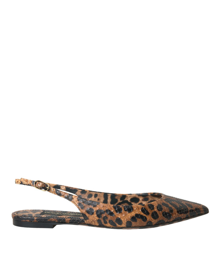 Zapatos destalonados de Dolce & Gabbana de piel exótica con estampado de leopardo marrón