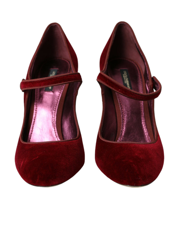 Escarpins Mary Jane en velours rouge et cristaux dorés Dolce & Gabbana