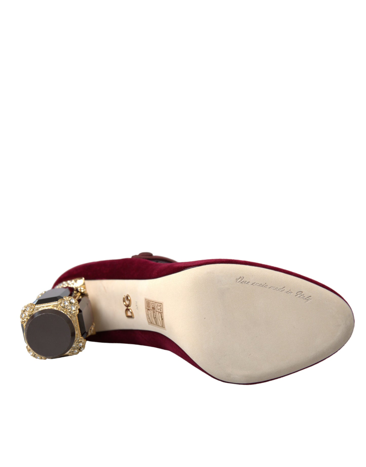Escarpins Mary Jane en velours rouge et cristaux dorés Dolce & Gabbana