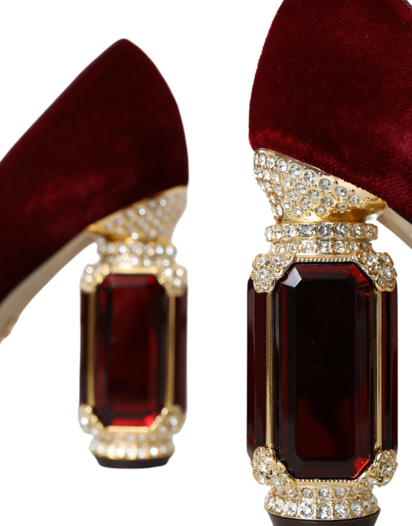 Escarpins Mary Jane en velours rouge et cristaux dorés Dolce & Gabbana