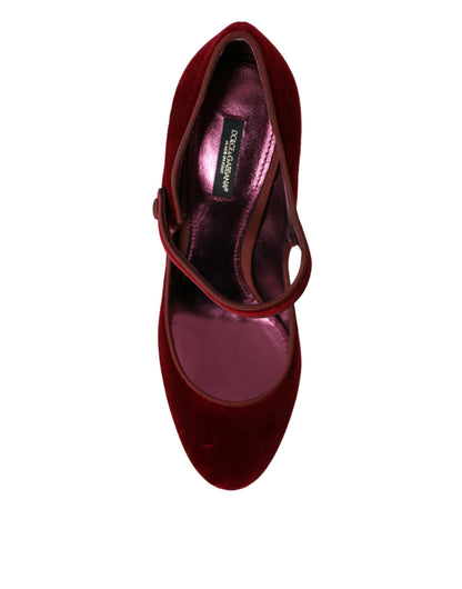 Escarpins Mary Jane en velours rouge et cristaux dorés Dolce & Gabbana