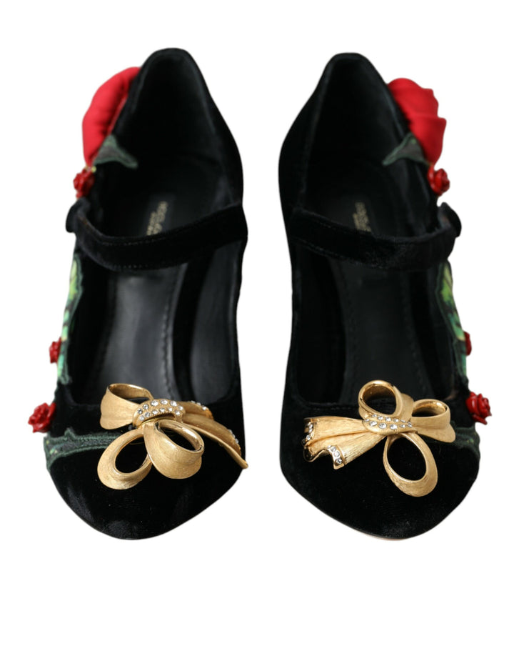 Chaussures Mary Jane Dolce & Gabbana ornées de roses noires et de cristaux
