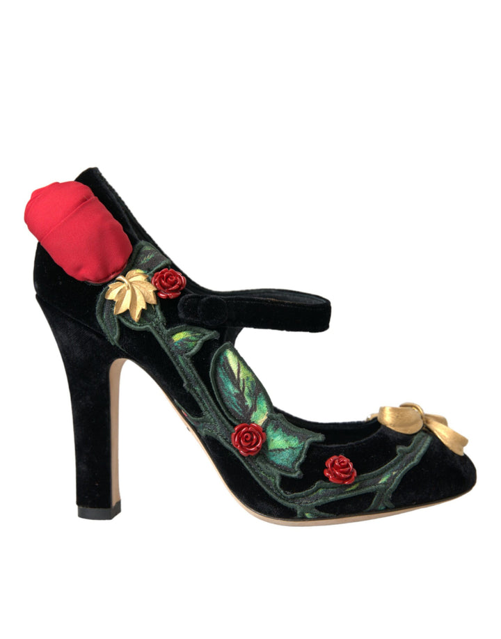 Chaussures Mary Jane Dolce & Gabbana ornées de roses noires et de cristaux