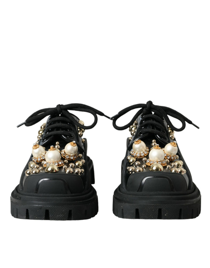 Chaussures Derby ornées en cuir noir Trekking Dolce & Gabbana
