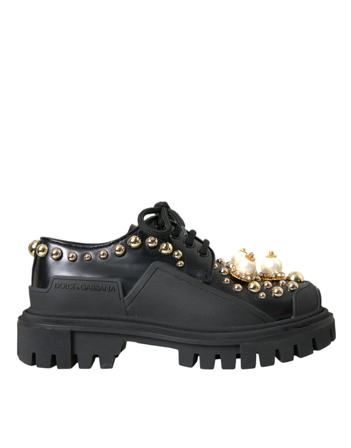Chaussures Derby ornées en cuir noir Trekking Dolce & Gabbana