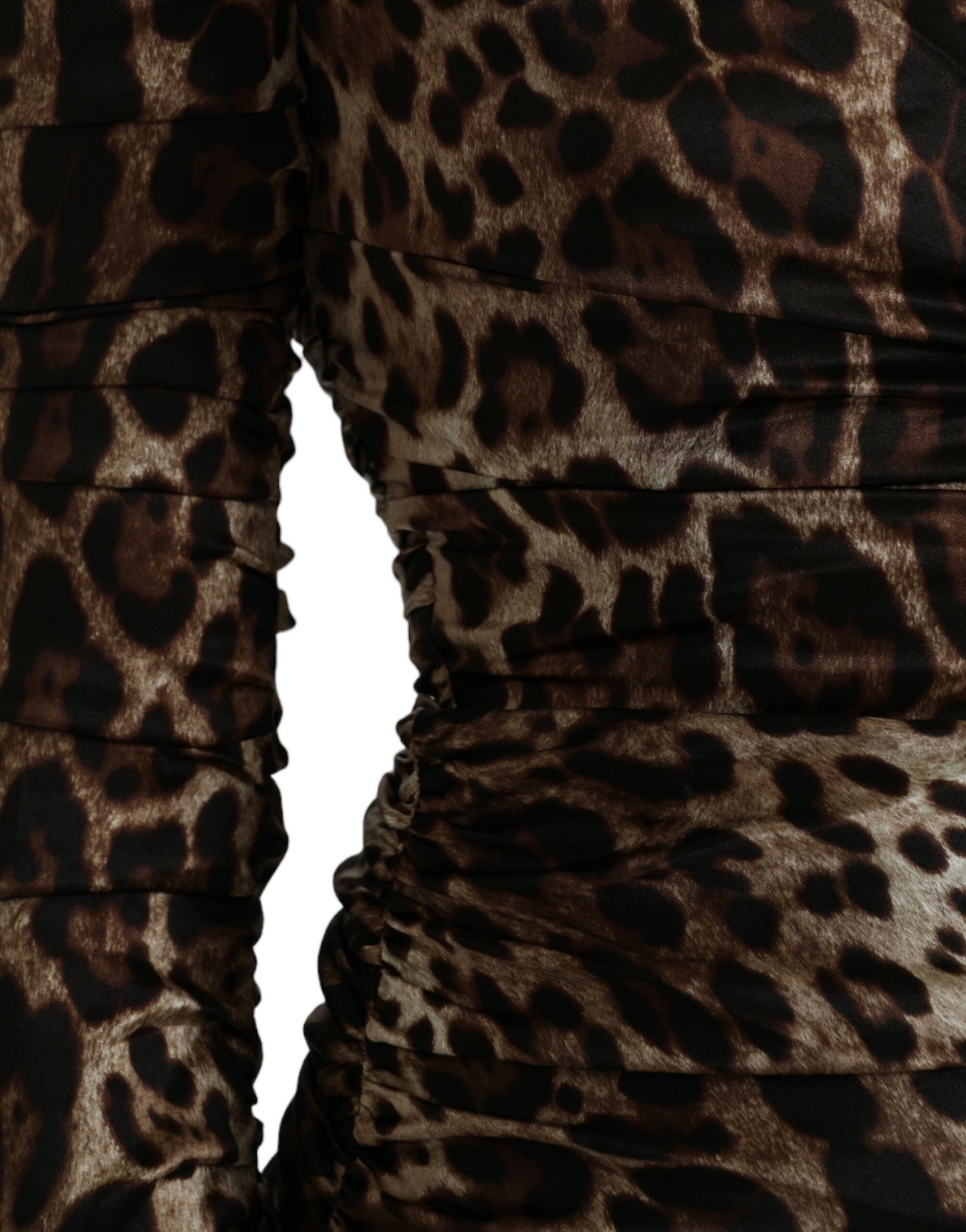 Vestido midi ajustado con estampado de leopardo marrón y escote en V de Dolce & Gabbana