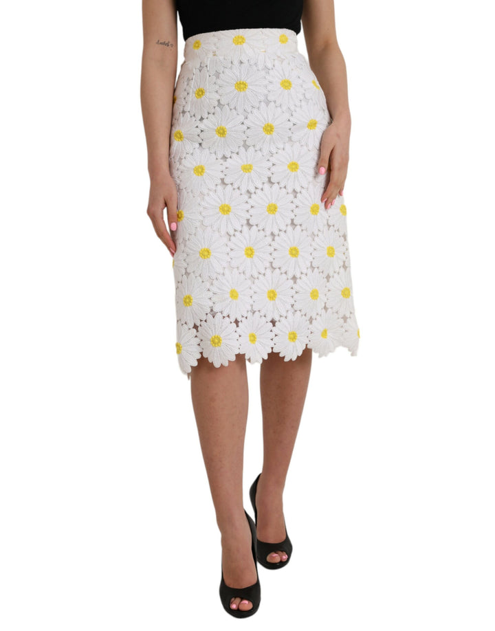 Falda lápiz recta de encaje floral blanco de Dolce & Gabbana