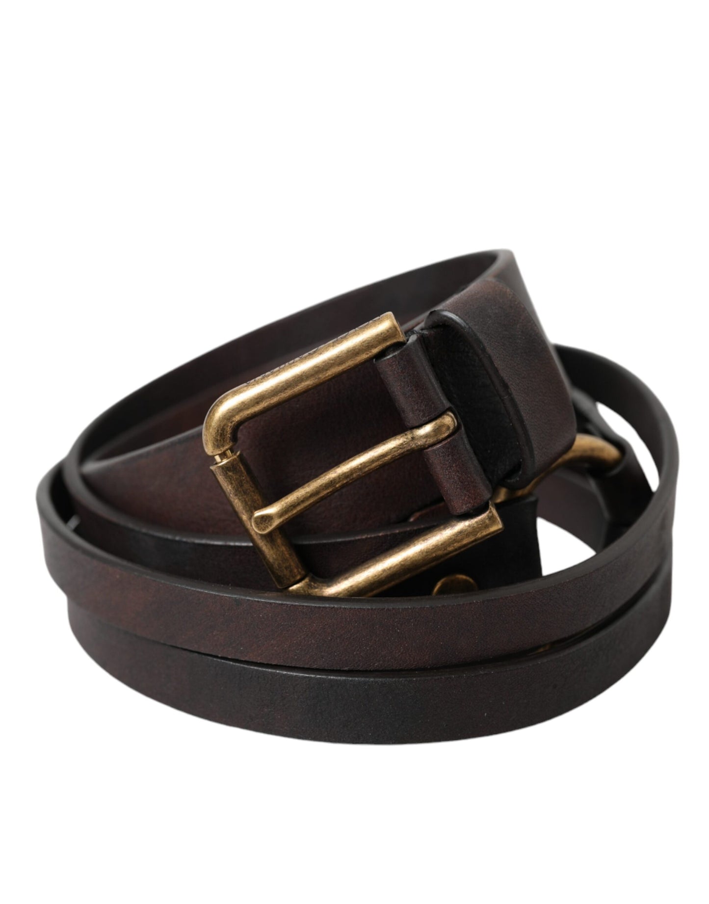 Cinturón de mujer Dolce & Gabbana de cuero marrón oscuro con hebilla de metal dorado