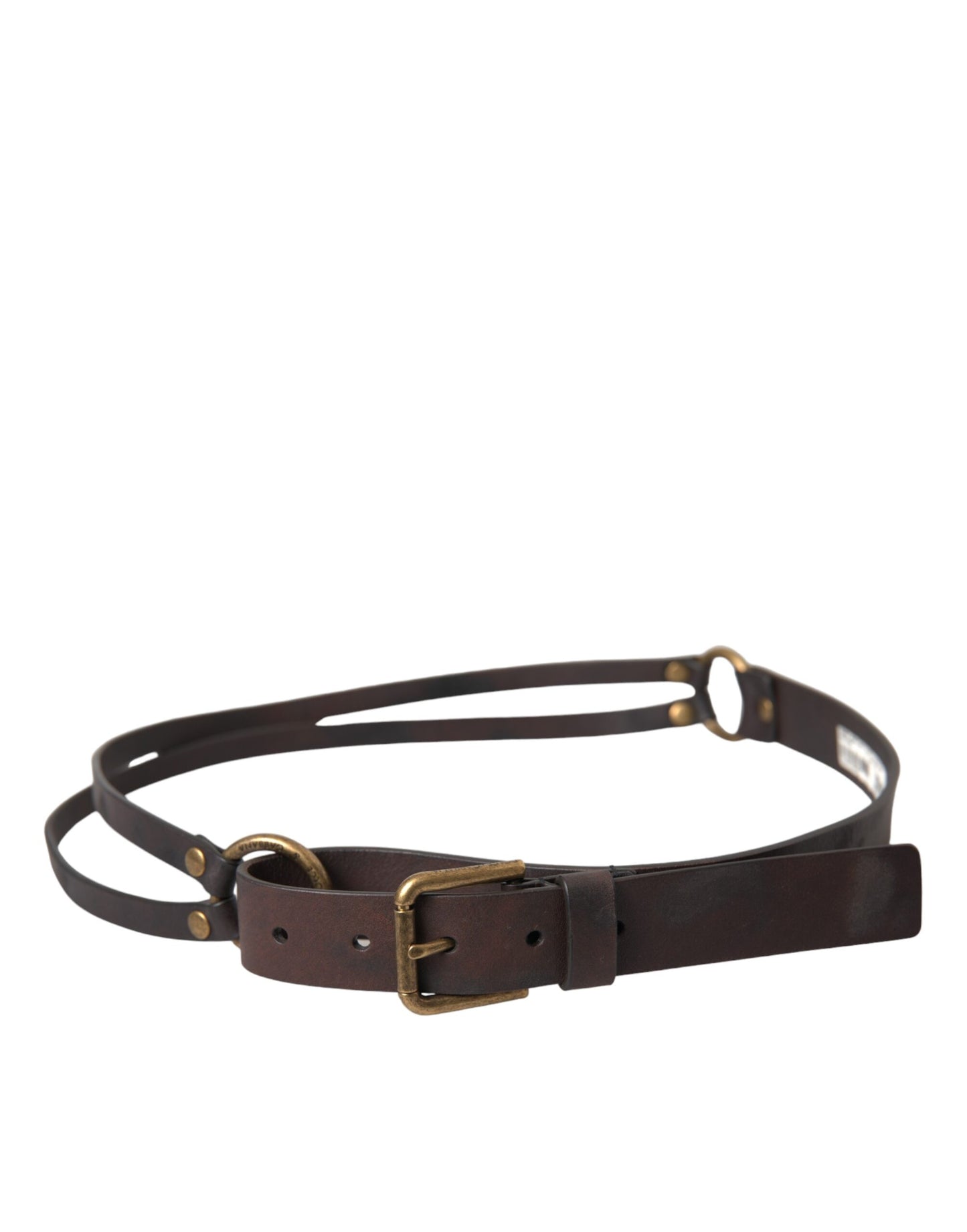 Cinturón de mujer Dolce & Gabbana de cuero marrón oscuro con hebilla de metal dorado