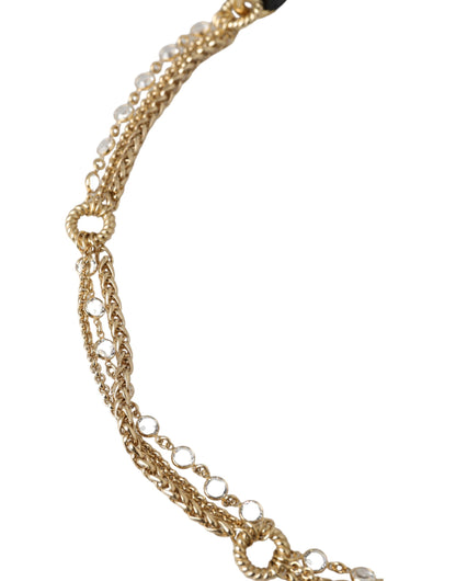 Cinturón para mujer Dolce & Gabbana de piel negra con cadena dorada y cristales